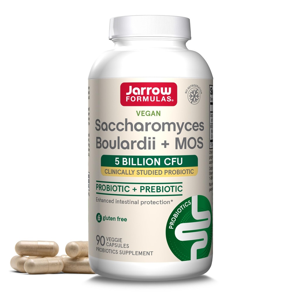 Jarrow Formulas Saccharomyces Boulardii + MOS Probiotics for Digestive Health and Intestinal Tract Support - 5 Billion CFU Per Serving - 90 Delayed Release Caps - Probiotic + Prebiotic - 90 Servings