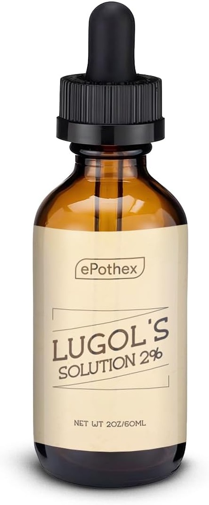 Lugol 's Solution 2% 2oz glasflaske. Indeholder kaliumjodid og jod, 60ml