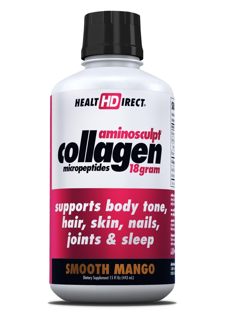HEALTH DIRECT AminoSculpt Sugar-Free Collagen Supplement - High Potency Medical-Grade Protein for Hair, Skin, Nails & Joints, Grass-Fed, Non-GMO, Liquid Collagen - Smooth Mango - 15 Fl Oz