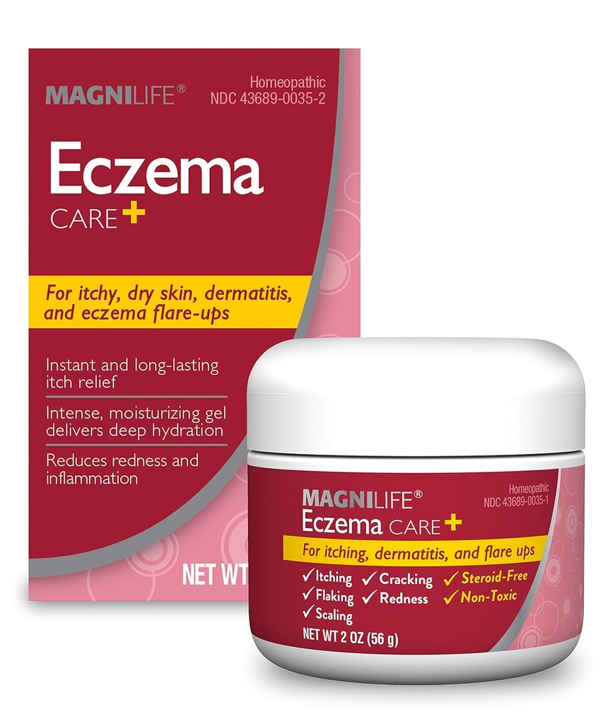 MagniLife Eksem Care +, Fugt Gel for Itchy, Tør Hud, Sidste Relief for Dermatitis og Eksem Flare- Ups - Naturlige Ingredienser Aloe, Calendula & Tea Tree Oil - Steroid- Free, Paraben- Free - 2 oz