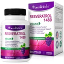 100% Natural Resveratrol - 1480mg Per Serving, 90 Veggie Kapsler, 99% Pure Trans- Resveratrol, Antioxidant til sund aldring, hjerne & hjerte Support