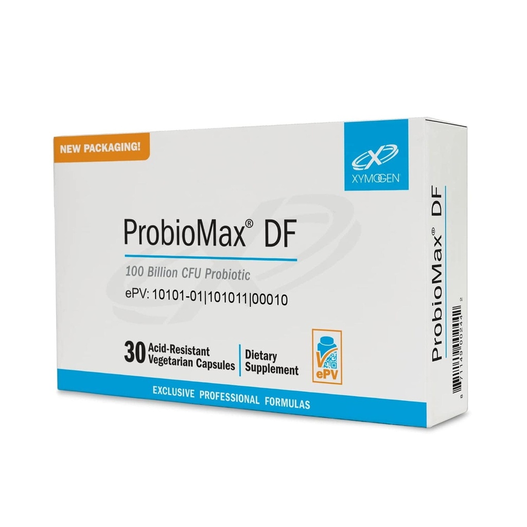 XYMOGEN ProbioMax Daily 100B - 100 milliarder CFU Probiotic Supplement - Dairy Free Probiotika med Lactobacillus acidophilus + Bifidobacterium lactis - Tidligere ProbioMax DF (30 Acid Resistent Capsules)