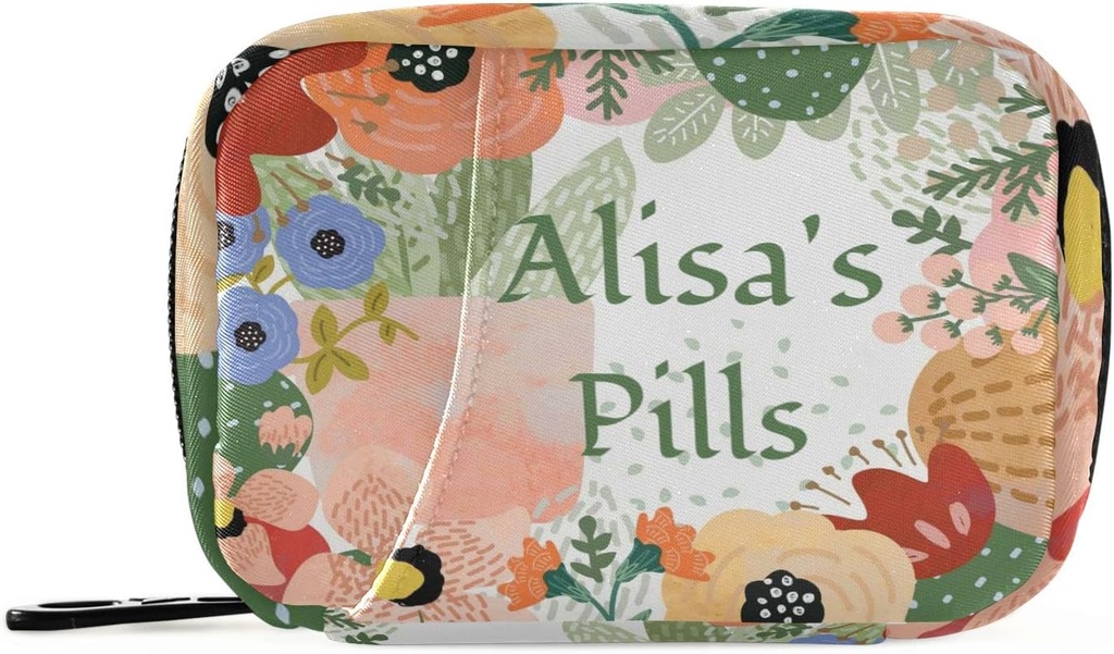Custom Pill Box 7 Dag Pill Case Bag Cactus Blomster Personaliseret Navn Rejse Pill Organizer Bag med lynlås Portable ugentlige sag Kompakt størrelse for Vitamin Supplement Holder