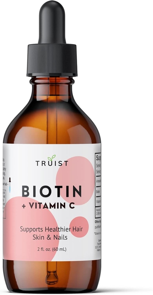Pure Biotin Liquid Drops 10000mcg - Biotin (B7) Max. Styrke til hår, hud og negle - C-vitamin (8 mg) - Kvinder og mænd - 60 dages forsyning / 2.0 Fl. (60ml)