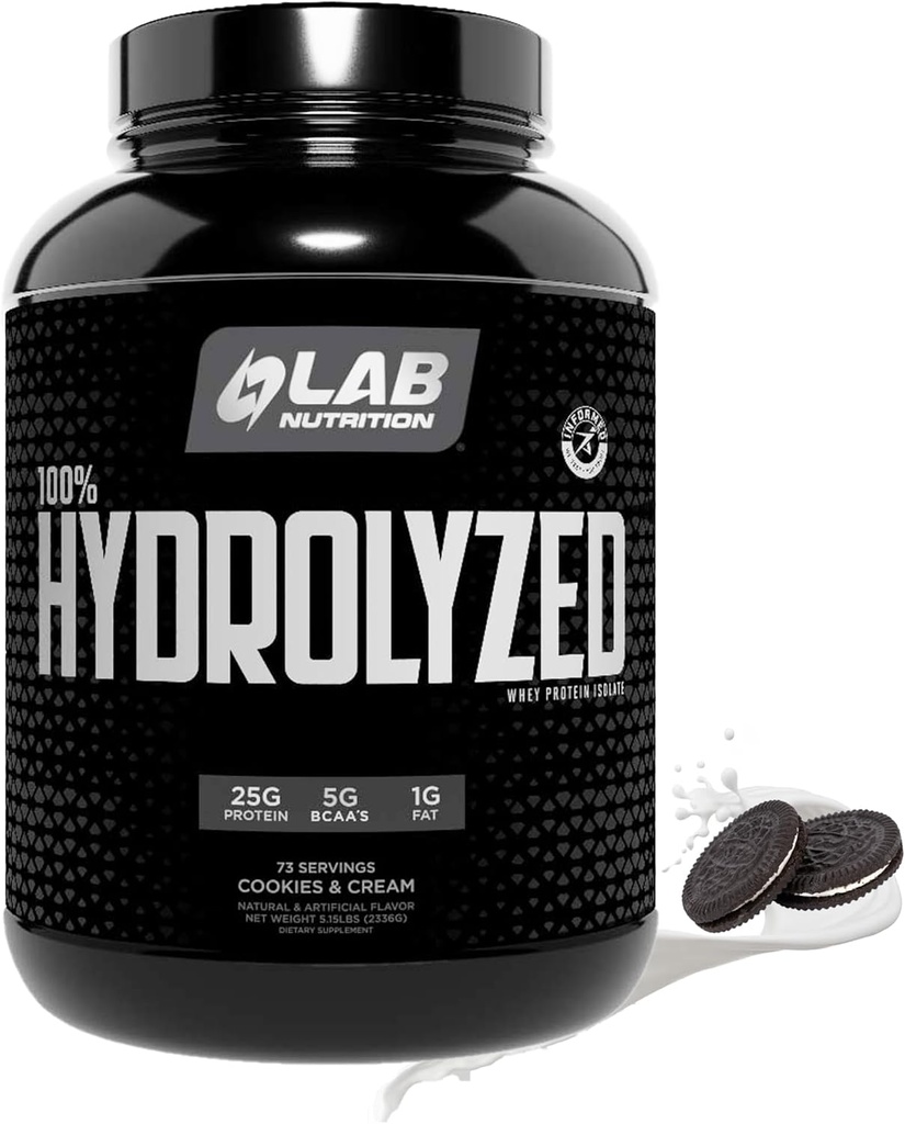 100% hydrolyseret Whey Protein Isolate (5 punds, Cookies og Cream Flavor) 25gr Protein, Build Muscle, Lean Muscle Growth, Easy fordøjelse, Gluten Free, Lactose Free, Hurtig Absorbing.