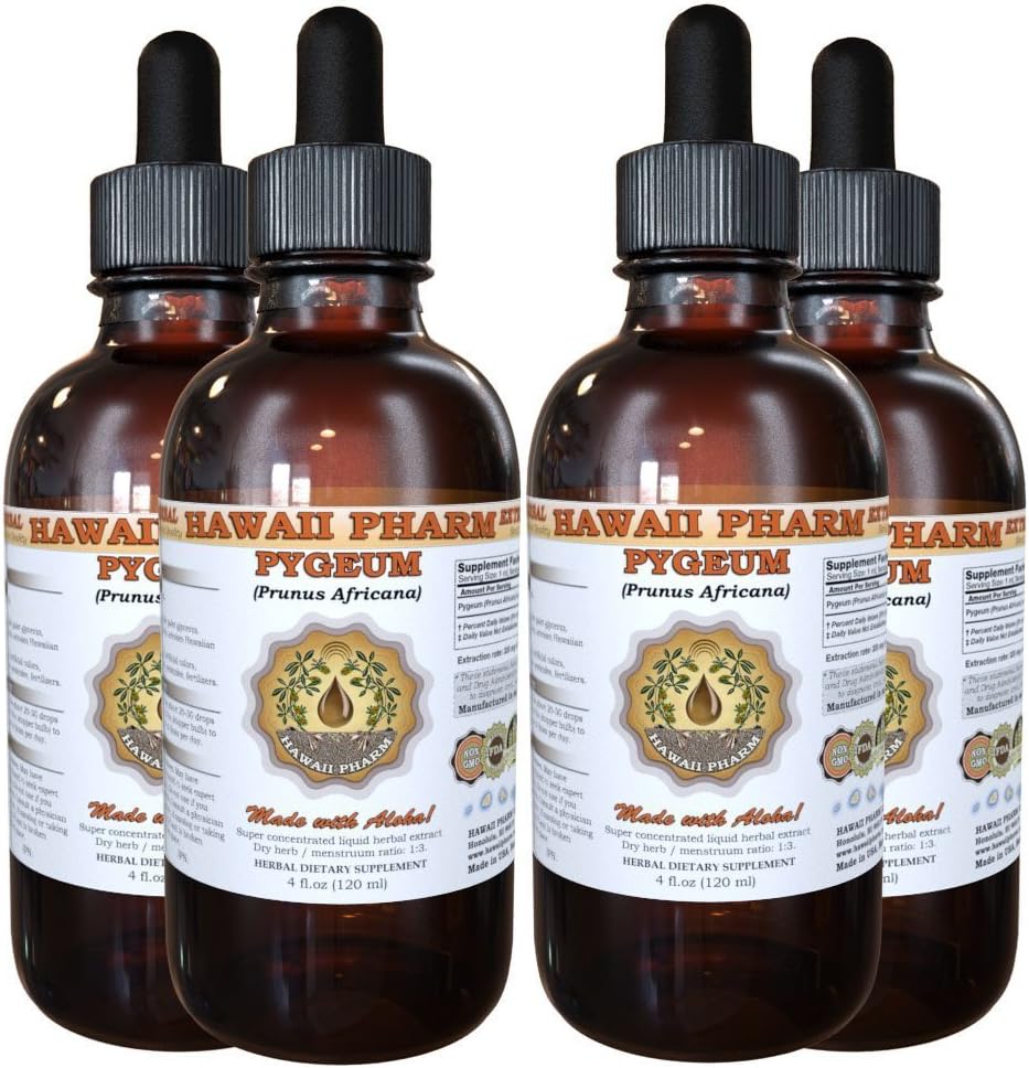 Hawaii Pharm Рygeum Liquid Extract, Рygeum (Рygeum Africanum) Tincture, Herbal Supplement, Lavet i USA, 4x4 fl.oz