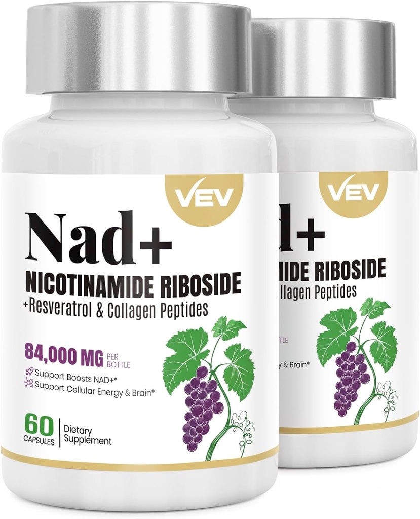 VEV NAD + Supplement - Liposomal NAD Supplement for kvinder & mænd, Resveratrol for cellulær energi & sund aldring, 2 flasker - 120 kapsler