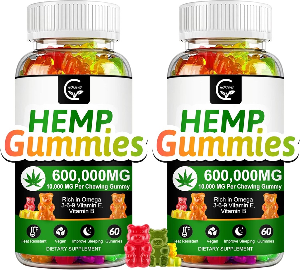 (2 Pack) High Potency Hemp Gummies Extra Strength -Stress, Sleep, Mood, Calming, Focus, Relaxation Supplements, 100% Natural Hemp Oil Extract Infused Gummies, Vegan, Non-GMO, Gluten-Free