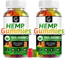 (2 Pack) Høj potens Hamp Gummies Ekstra Styrke -Stress, Søvn, Mood, Calming, Fokus, Afslapning Kosttilskud, 100% Natural Hamp Oil Extract Infunderede Gummies, Vegan, Non- GMO, Gluten- Free