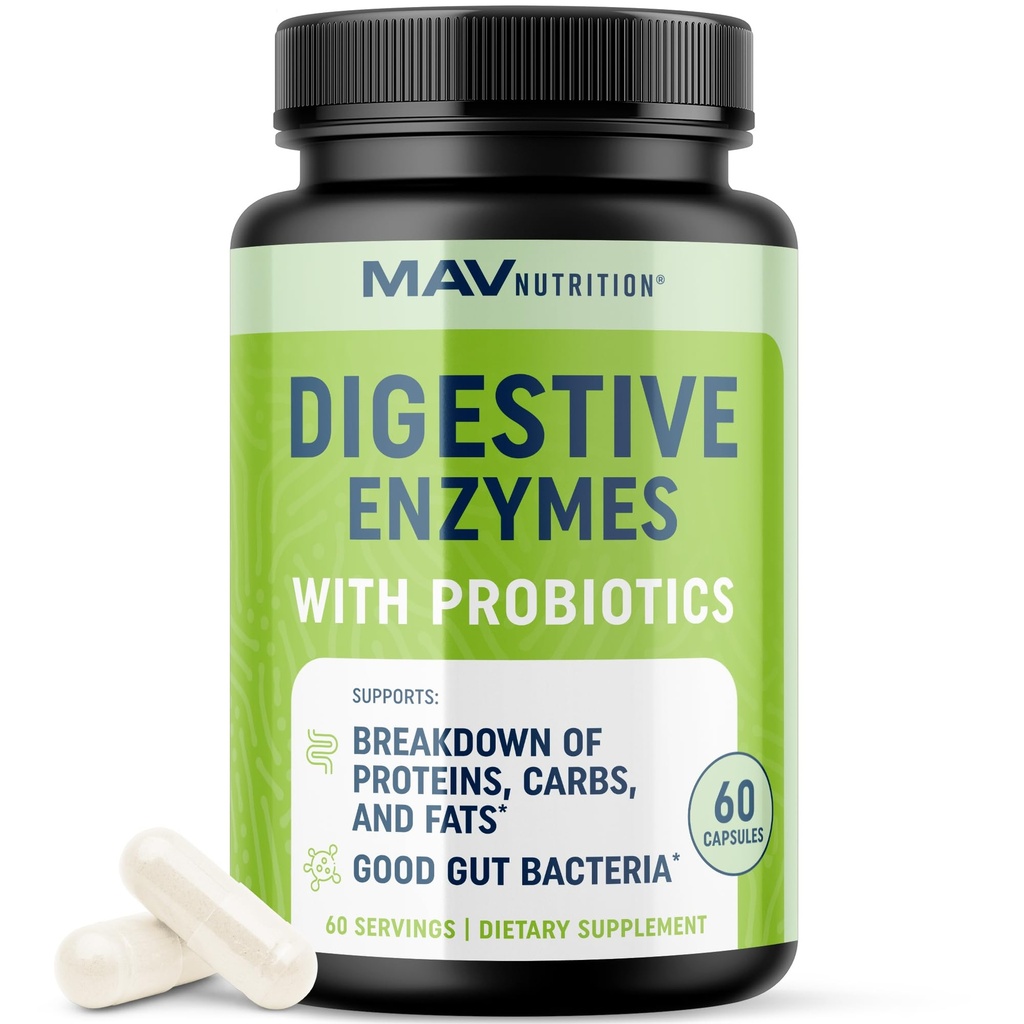 Enzimas Digstivas con Probióticos Б124; Salud Digstiva para Mujeres y Hombres Б124; Mezcla de Enzimas de 400 mg con Cepas Probióticas para la Digstión y la Salud Intestinal Б124; Vegetariano Б124; 60 Cápsulas