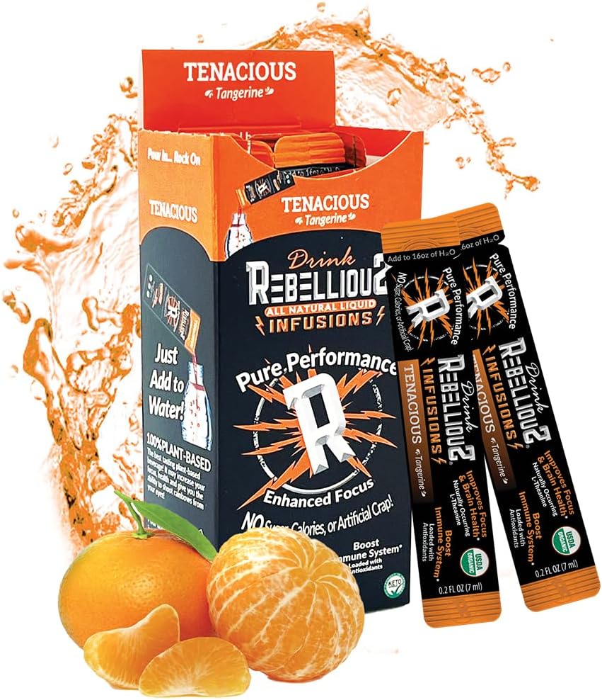 Rebellious Vedvarende Tangerine Organic Drink Mix - Zero Calorie Energy Drink Mix 124; Monk Fruit & Green Tea Extract # 124; L- Theanine + Natural Koffein # 124; 100% Plant- baseret # 124; Pack på 10 Budd124; Keto, Gluten- Free