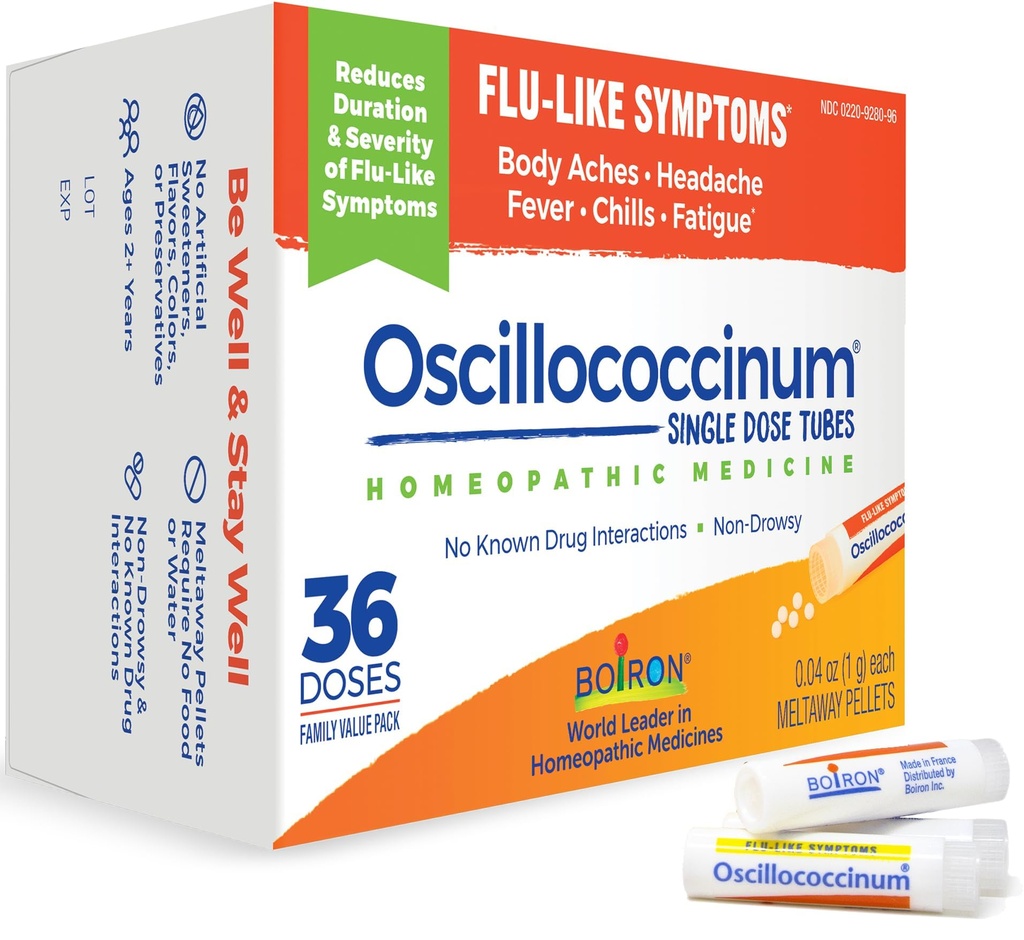 Boiron Oscillococcinum Homøopatisk medicin for flu- Like Symptomer, Hvid, 36 Greve