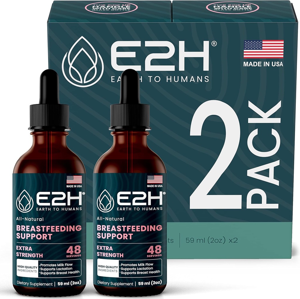 E2H Amning Supplement og Amning Support - Flydende Amning Supplement - Indeholder Bukkehorn, Mælk Tistle, Fennel og mere - Ingen Alkohol - Vegan - (2 flasker)