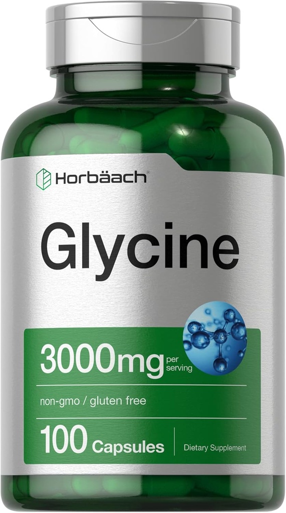 Horbäach Glycine 3000mg Supplement: 124; 100 Powder Kapsler: 124; Non- GMO, Gluten Free