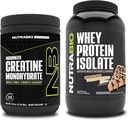 Nutrabio Creatin monohydrat, Unflavored, 300g og Whey Protein Isolate, Chokolade Peanut Butter, Supplement Bundle - Muskelenergi, Lean Muskelvækst, Inddrivelse, og Styrke