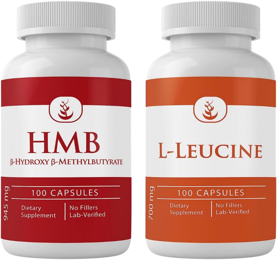 PURE ORIGINAL INGREDIENSER HMB og L- Leucin Bundle, 100 kapsler Hver, Altid Rene, Ingen tilsætningsstoffer eller Fillers