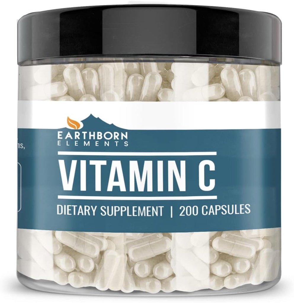 Earthborn Elements Vitamin C 200 Kapsler, Pure & Ufortyndet, Ingen tilsætningsstoffer