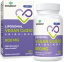 Liposomal Ubiquinol CoQ10 800 MG Softgel, High Absorption CoQ10 Ubiquinol Supplement, Active Coenzym Q10 800 mg, Kraftig antioxidant til hjerte & hjerne funktion, energiproduktion, 60 Vegan Softels
