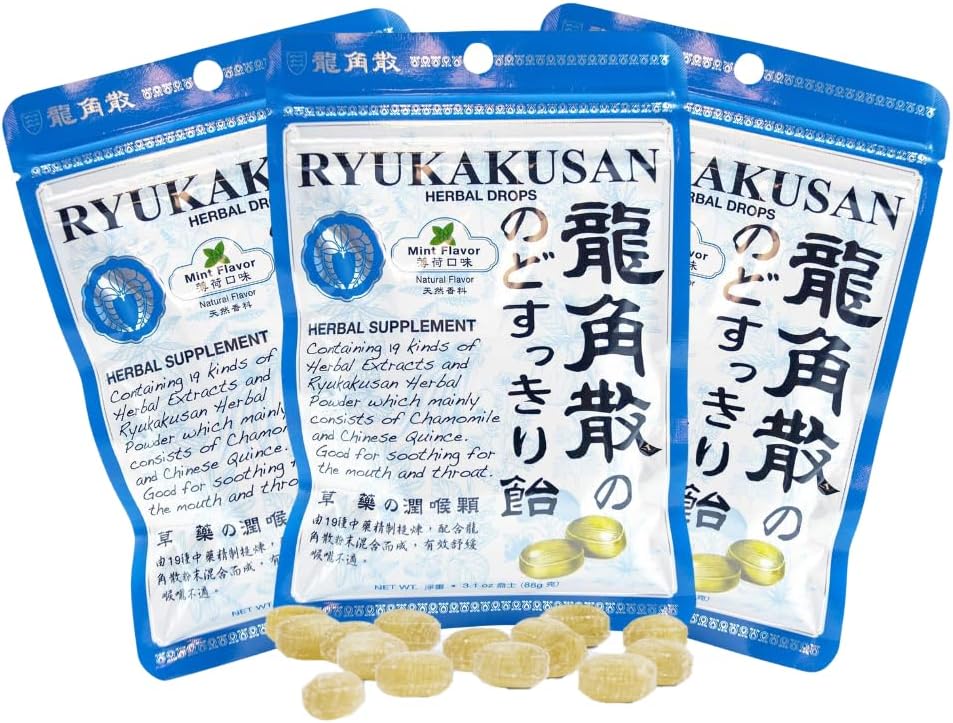 Solstice Medicine Company Ryukkusan Herbal Drops (Pack of 3) - Mint Flavor (Sothes Throat & Supports Respiratory)