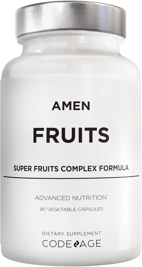 Amen Frugter, Daglige Frugter Vitamin Kosttilskud, Over 20 Hele Frugt Ekstrakter - Rå Multivitamin, Bær, Antioxidant Polyphenoler Superfood & Flavonoider - Ikke-GMO - 90 Kapsler