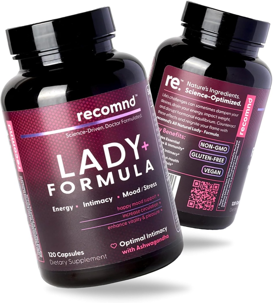 Ernæring - Lady + Formel, Multivitamin for kvinder befæstet med Ashwagandha, Lions Mane, og mere, Energi og Hormone Balance for Kvinder, 120 Kapsler