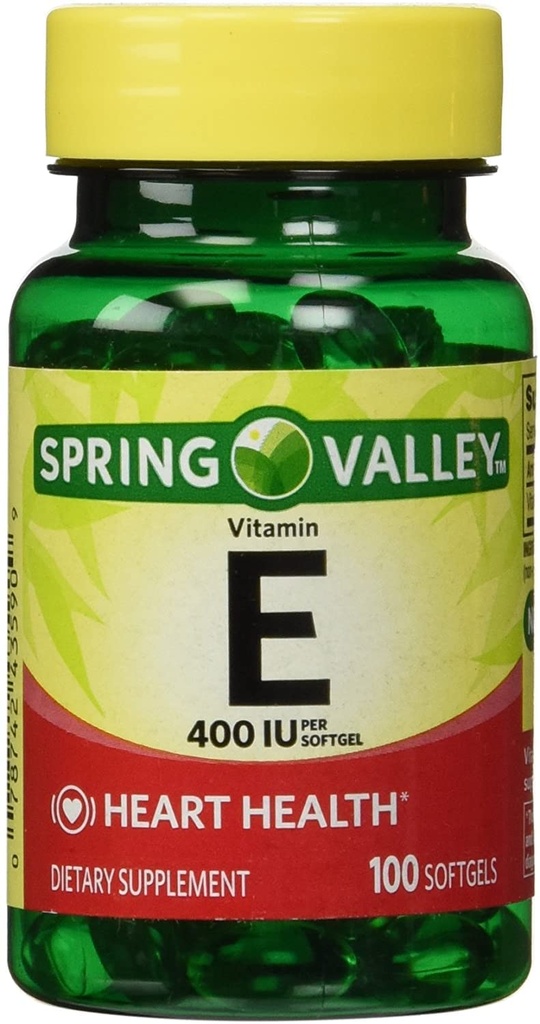 Spring Valley - E-vitamin 400 IE, Opløseligt vand, 100 Softgels