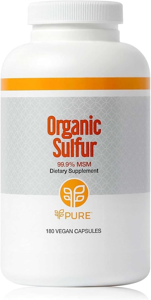 PURE | Organic Sulfur MSM | 180 Capsules | Premium MSM Powder for Joint Health | MSM Powder for Hair Growth and for Enhanced Health of Hair, Skin, and Nails | Vegan, Non-GMO, and Gluten Free
