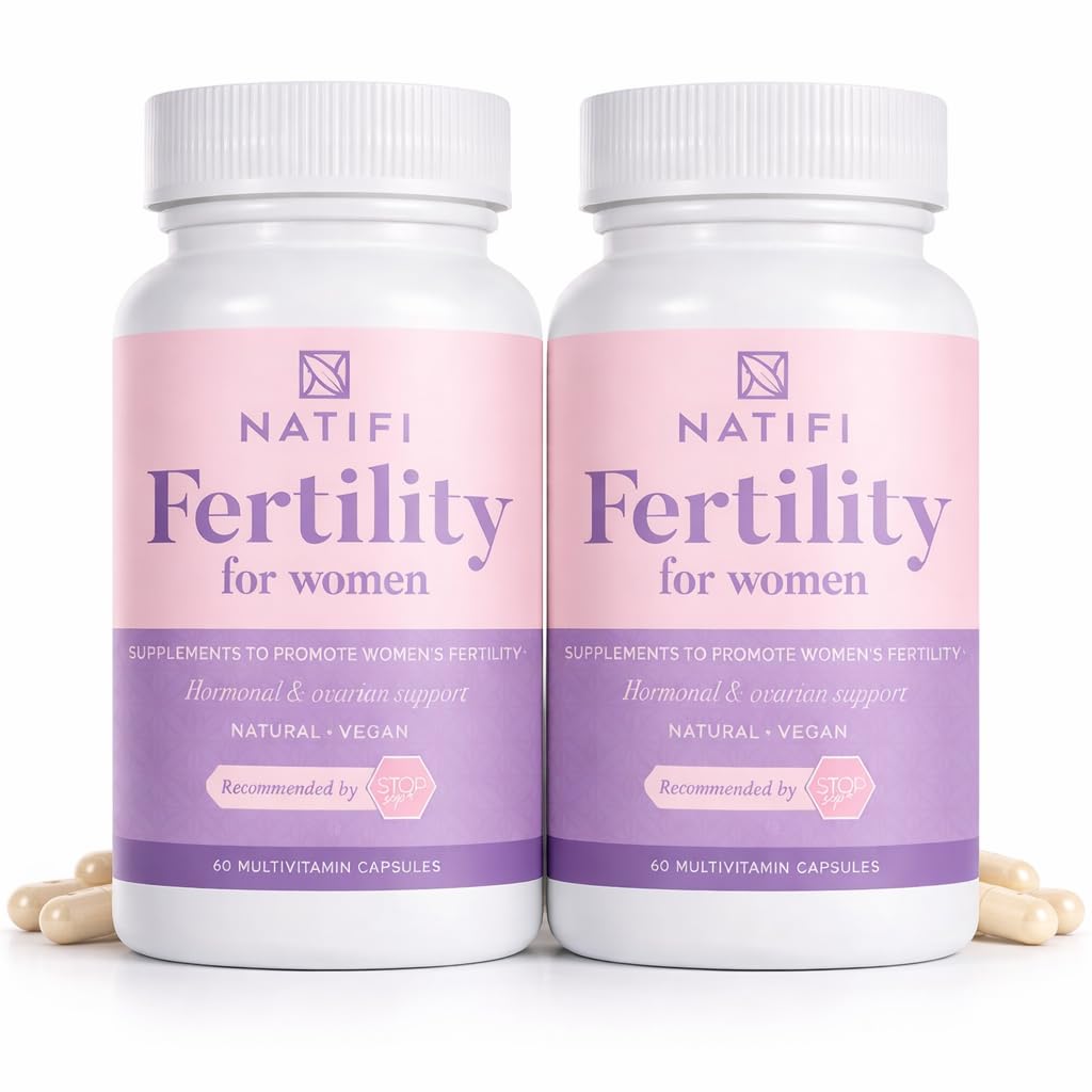 Natifi (2 flasker Fertilitet Prenatal Vitaminer Regulere Cykler Balance Hormoner, Hjælp Ovulation. Konception Multivitamin til kvinder. 60 Caps Folinsyre, Myo Inositol, Vitex