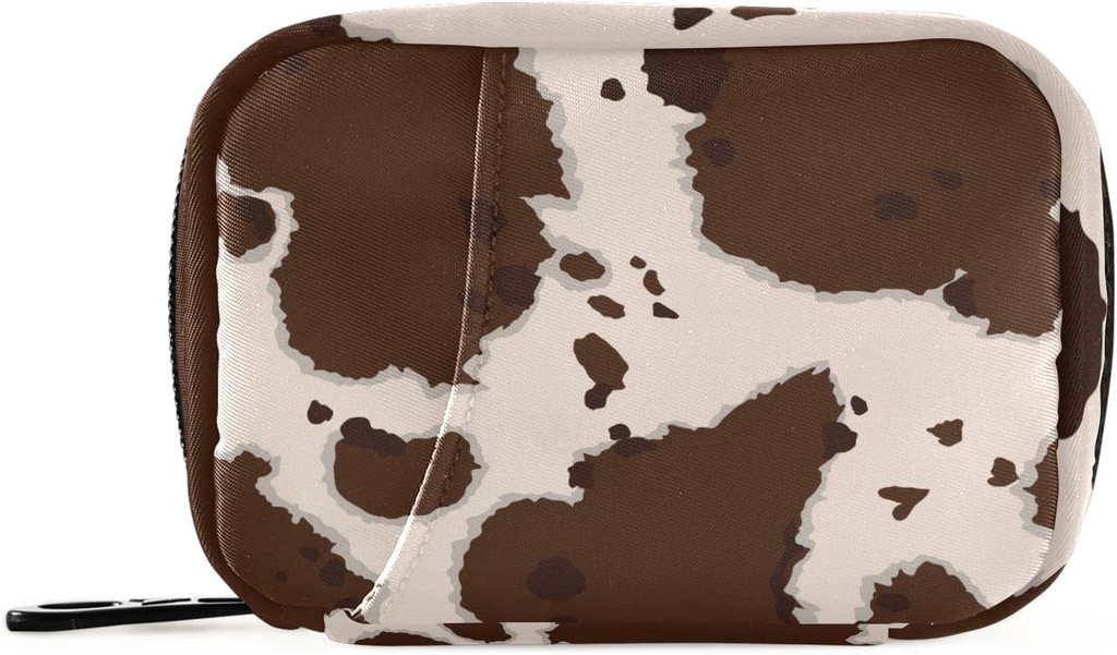 OTVEE Beige Brown Cow Print Pill Case Bag, Vitamin Organizer Medicin carriing sag for rejser