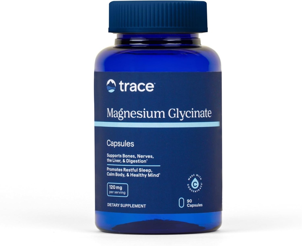 Trace Minerals Magnesium Glycinate - Glat Magnesium Glycinate supplement til sund søvn & afslapning support - Sund sind & energi - Vegan - Glutenfri - 90 Tæl (90 Servering)
