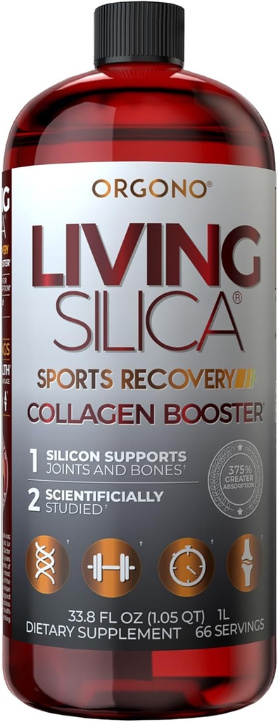 Orgono Living Silica Sports Recovery • 124; Vegan Collagen Booster • 124; Silika- baseret • 124; Pre & Post Workout Supplement • 124; Understøtter fælles inddrivelse, Tendon & Cartiage Health, Energy & Endurance • 124; 33.8 Fl Oz