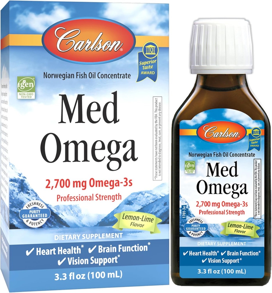 Carlson Med Omega, Lemon- Lime, 2 700 mg Omega- 3 'ere, 100 ml