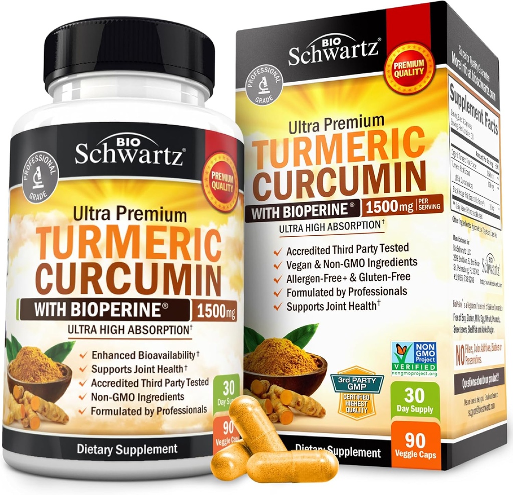 Turmeric Curcumin with Black Pepper Extract 1500mg - High Absorption Ultra Potent Turmeric Supplement with 95% Curcuminoids and BioPerine - Non GMO Tumeric Capsules for Joint Support - 90 Capsules