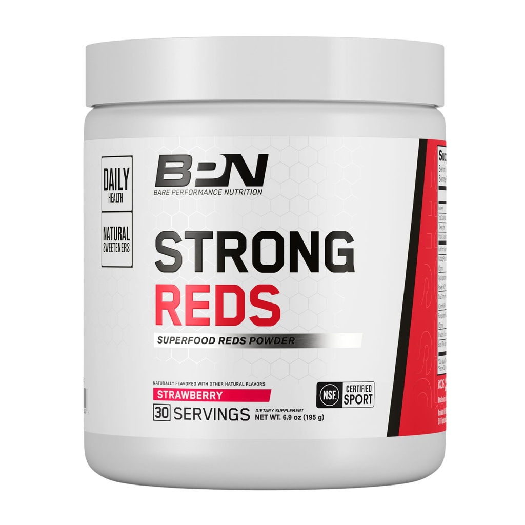 BARE YDEEVNE NETRITION, BPN Strong Red Superfood Powder, fordøjelsesenzymer, antioxidanter, forbedret naturlig energi, 30 Servere, Jordbær