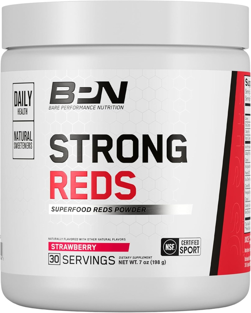 BARE YDEEVNE NETRITION, BPN Strong Red Superfood Powder, fordøjelsesenzymer, antioxidanter, forbedret naturlig energi, 30 Servere, Jordbær