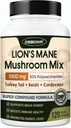 ZEBORA Lions Mane Supplement kapsler - Mushroom tillæg med Lions Mane, Cordyceps, Reishi, Tyrkiet Tail, Shiitake - Lions Mane Mushroom for hukommelse, Focus & immunsupport - 119 Veganske kapsler