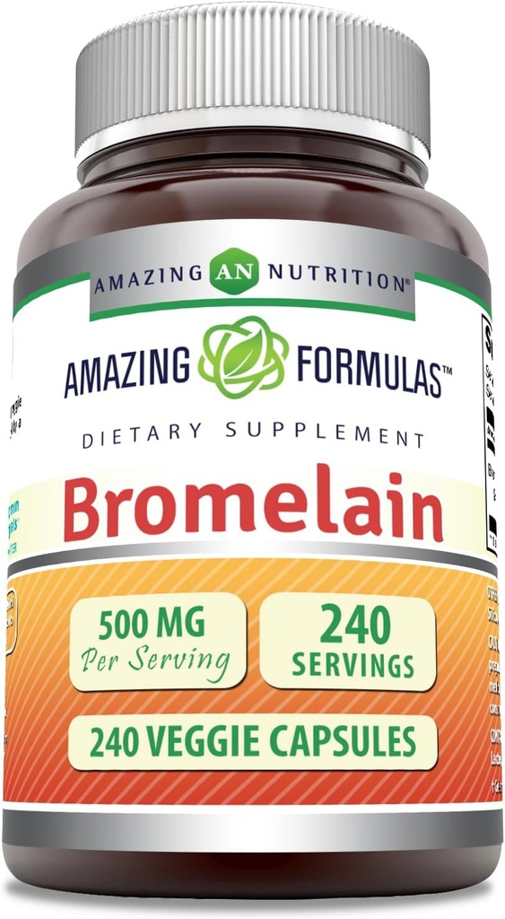 Amazing Formulas Bromelain 500mg 2400 GDU, Veggie Capsules | Non-GMO | Gluten Free | Made in USA | Ideal for Vegetarians (240 Count)
