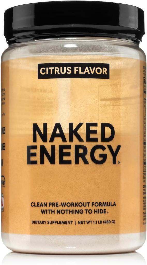 NAKED Citrus Energy - Citrus Flavored Clean Pre Workout Supplement for mænd og kvinder, Vegansk Friendly, Ingen tilsat sødestoffer, farver eller smag - 30 Servere