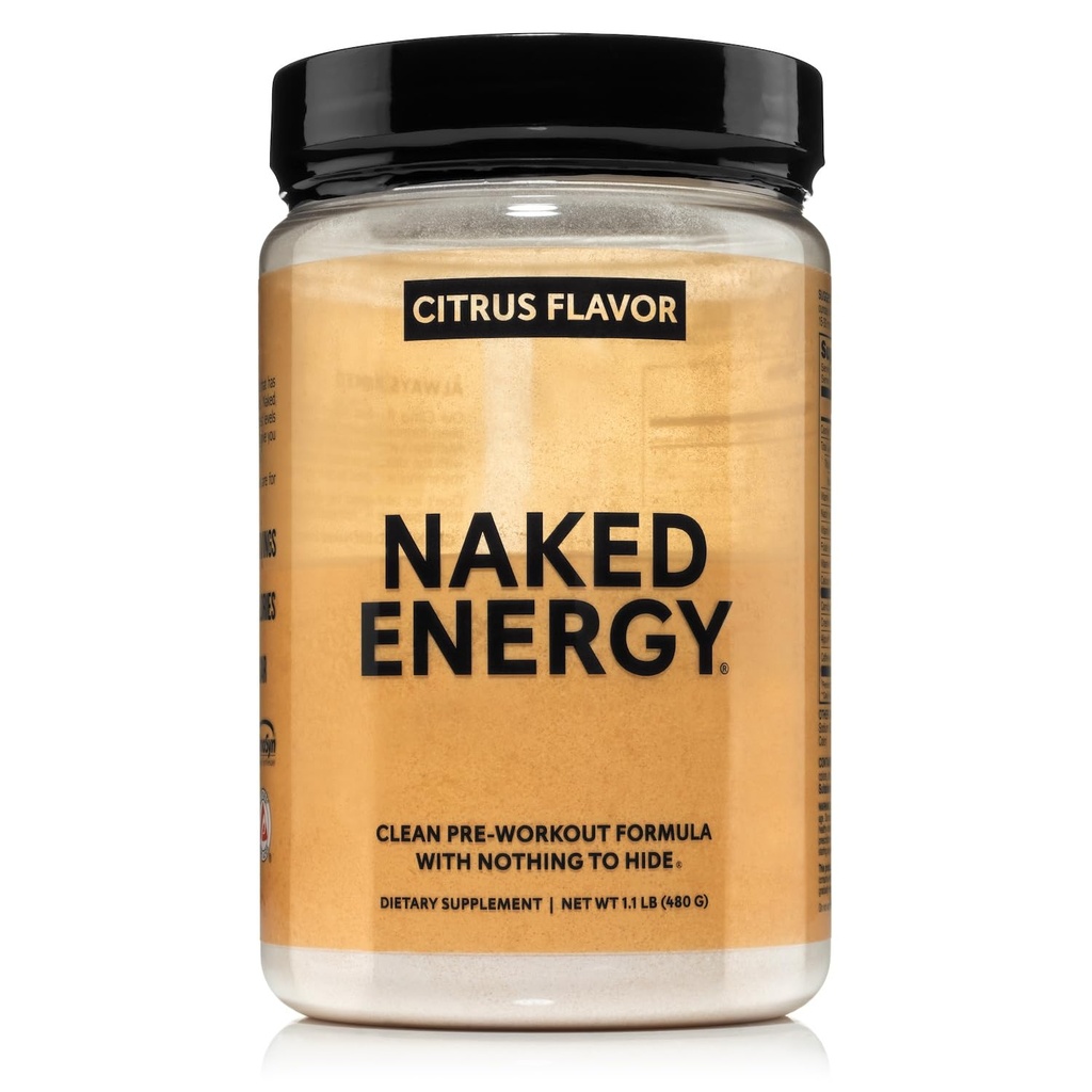 NAKED Citrus Energy - Citrus Flavored Clean Pre Workout Supplement for mænd og kvinder, Vegansk Friendly, Ingen tilsat sødestoffer, farver eller smag - 30 Servere