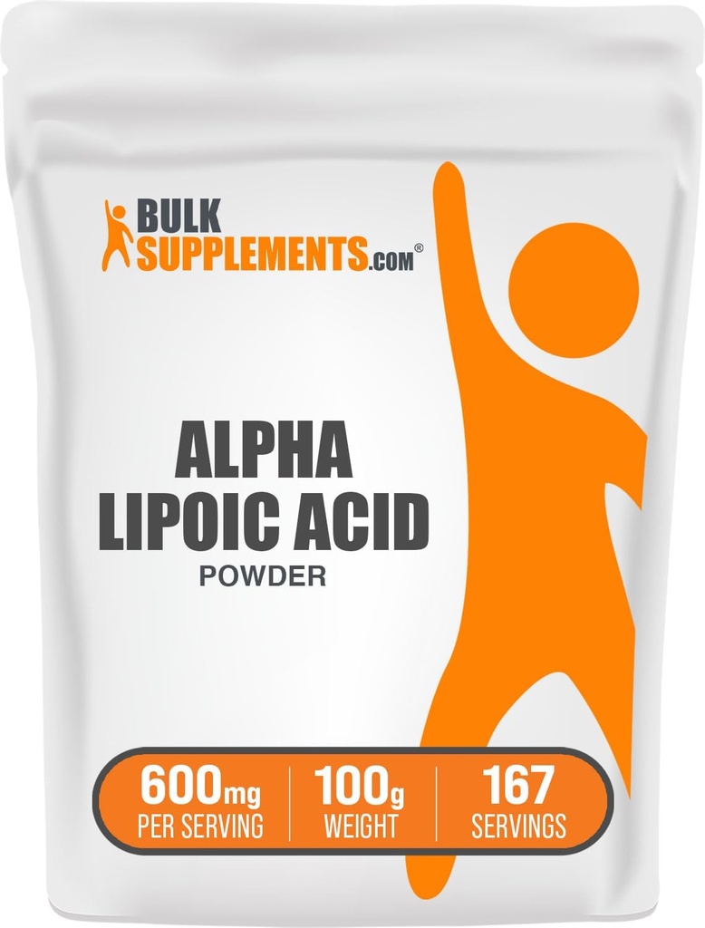 BulkSupplements.com Alpha Lipoic Acid Powder - ALA Supplement, Antioxidant Supplement - Gluten Free, 600mg per Serving, 100g (3,5 oz) (pakning med 1)