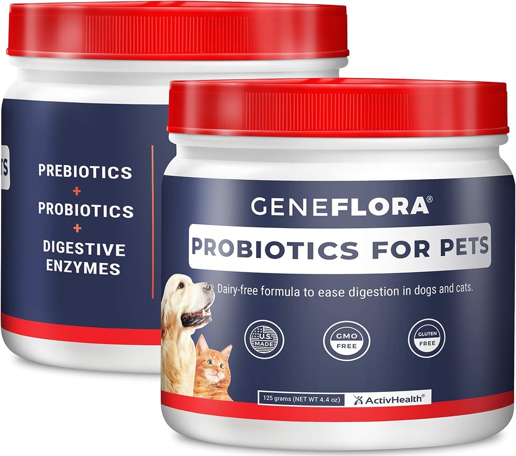 ActivHealth fordøjelsesenzymer og probiotika til kæledyr (hunde, katte, kaniner og mere, 125 mg, 120 portioner) af Geneflora til kæledyr pakke med 2