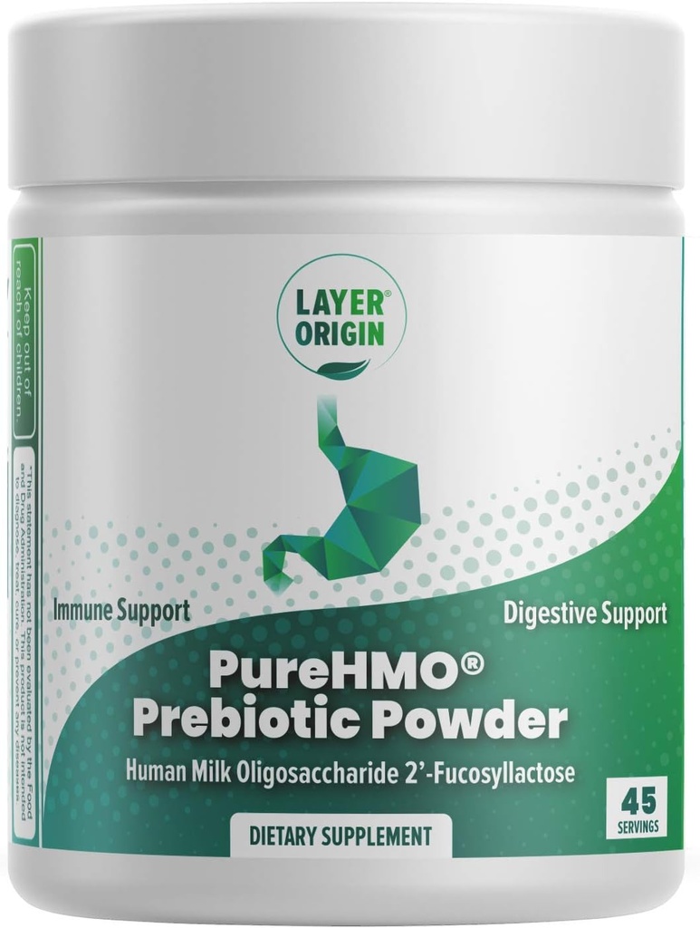 Layer Origin against 124; PureHMO Human Milk Oligosaccharid (HMO 2 '-FL) Prebiotic Fiber Powder - Feed 200 Millioner Probiotika / Scoop, 45 Servere