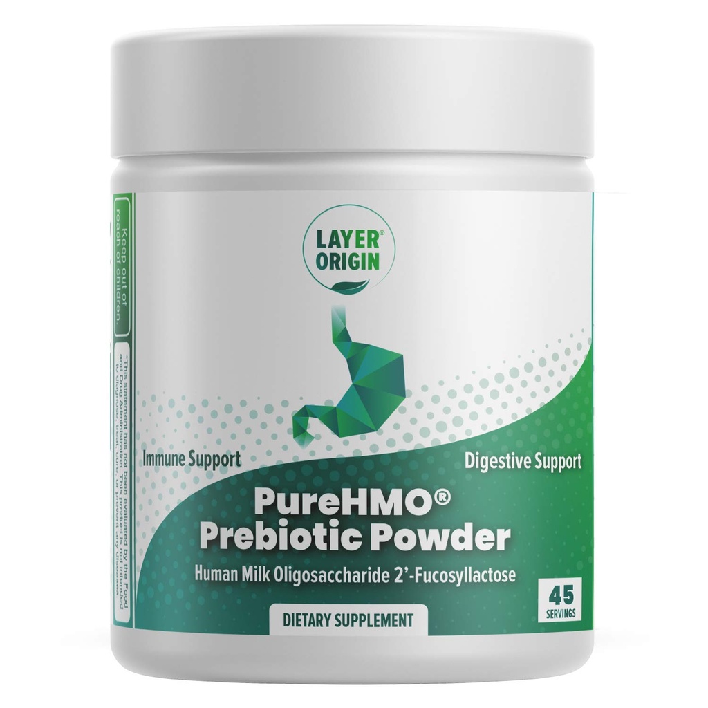 Layer Origin against 124; PureHMO Human Milk Oligosaccharid (HMO 2 '-FL) Prebiotic Fiber Powder - Feed 200 Millioner Probiotika / Scoop, 45 Servere