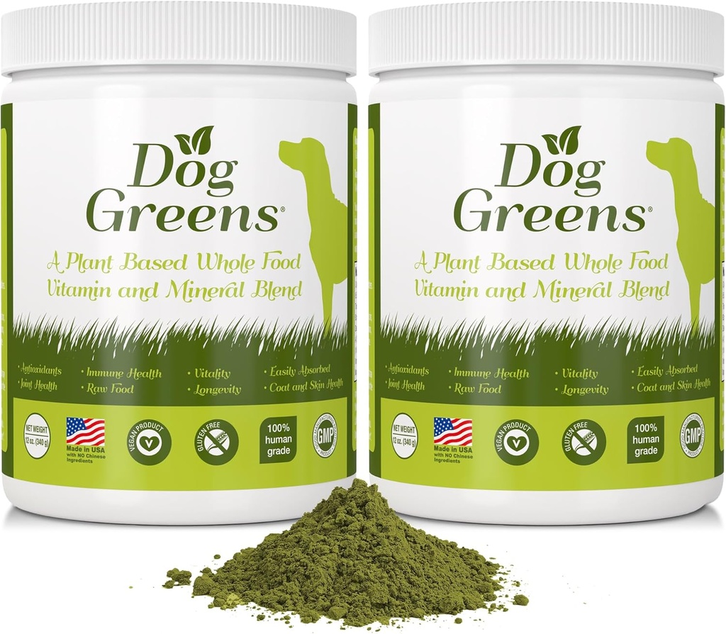 Økologisk hund Multivitamin Supplement (12 oz) - 124; hund grønne pulver - Human Grade Superfoods, tilføjer essentielle vitaminer og mineraler til Balance en hjemmelavet kost, Kibble, Vegan eller rå mad (2 Pack)