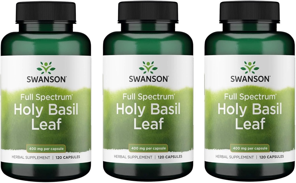 Swanson Holy Basil Leaf (Tulsi) - (120 Capsules, 800mg Per Serving) 3 Pack