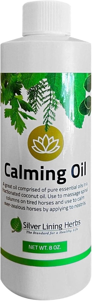 Sølv Lining Urter Calming Oil til heste - All- Natural Essential Oil Blend med kokosolie - Hjælper Relax Anxious, Restless & High- Strung Horses - 8 oz
