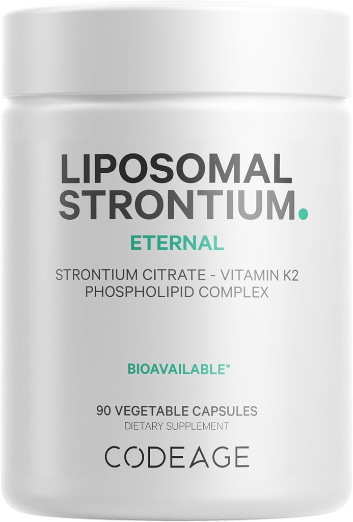 Kodeage Liposomal Strontium Supplement - Strontium Citrat, Vitamin K2 MK- 7, Liposomal Levering, Non- GMO, Gluten- Free - 90 Kapsler