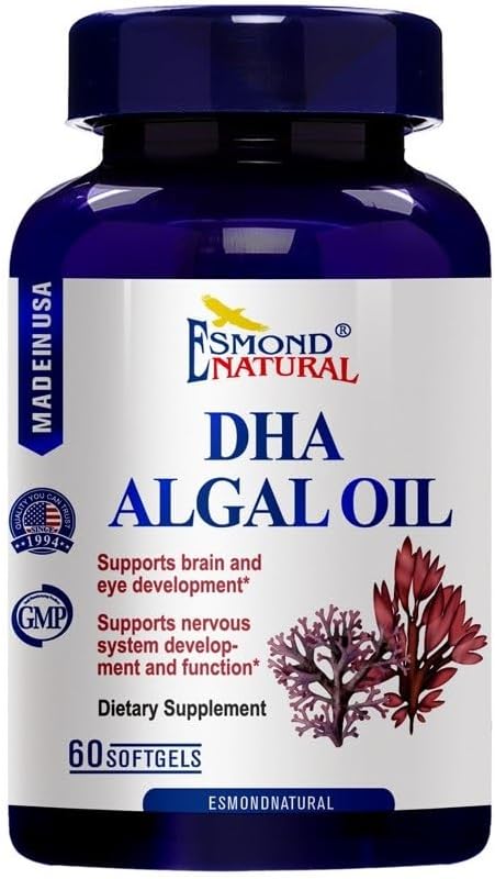 (8 Pack) Esmond Natural: DHA Algal Oil (Made with Onavita Oil. 40% Docosahexaensyre. Understøtter hjerne, øje og nervesystem), GMP, Natural Product Assn Certified, Made in USA - 500mg, 480 Softgels