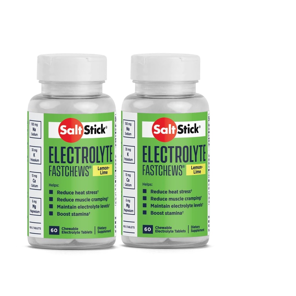 SaltStick Fastchews 60 Count Electrolyte Erstatning Zesess Lemon Lime 2 Pack (120 Total Tablets)