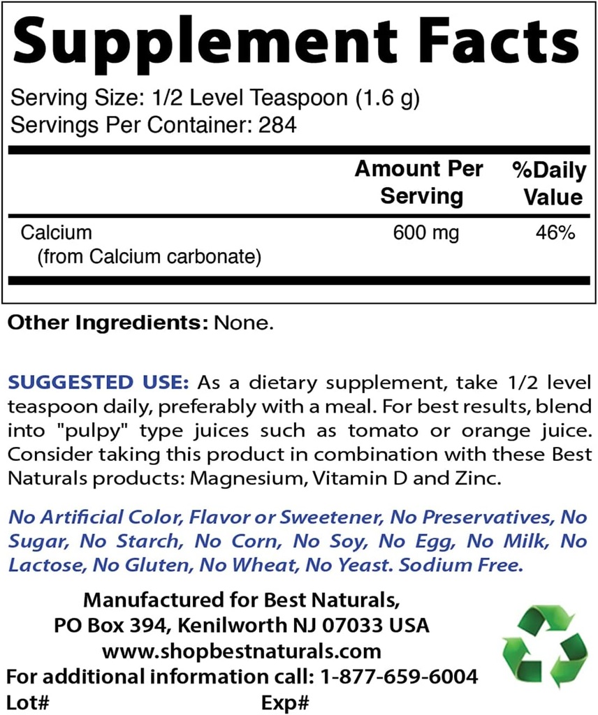 Calcium Carbonate Powder 1 Pound & Magnesium Chloride 520 mg